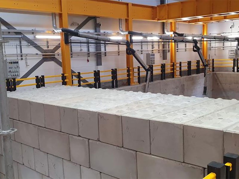 Legato block bunker wall inside an industrial processing building