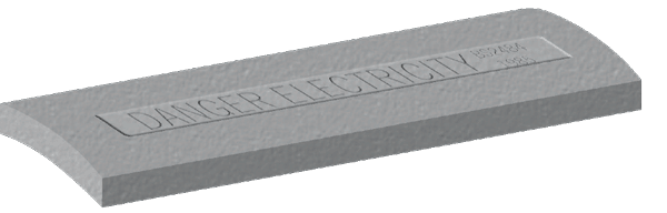 Render of a curved cable protection cover cast with Danger Electricity lettering