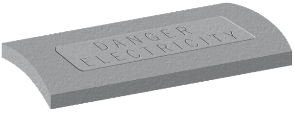 Render of a wide cable protection cover marked Danger Electricity on two lines