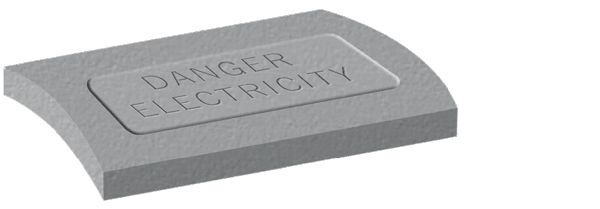 Render of a medium-length cable protection cover marked Danger Electricity