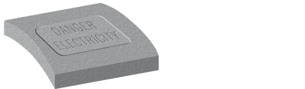 Render of a short cable protection cover marked Danger Electricity