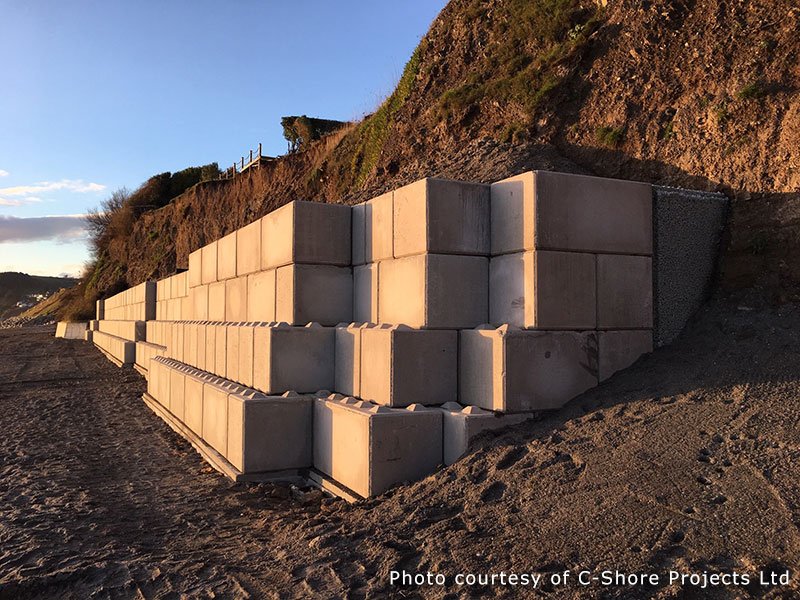 Stepped Legato block wall built against an eroding cliff face