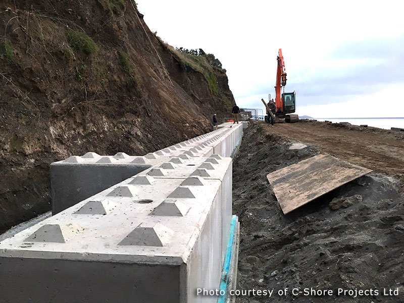 Legato blocks laid on their side forming a new sea defence wall