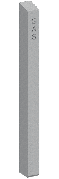 Tall concrete indicator post cast with the word gas on a black background