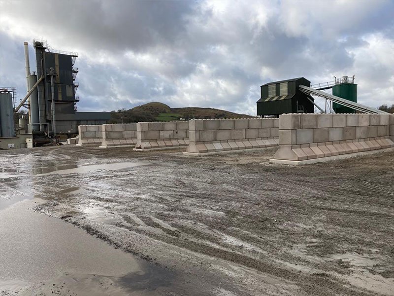 Legato block bay walls under construction at an asphalt plant