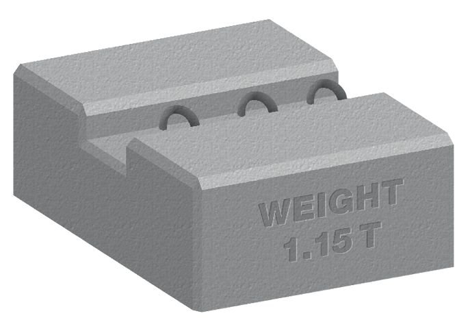 Rendered 1.15 tonne kentledge ballast block showing its lifting loops