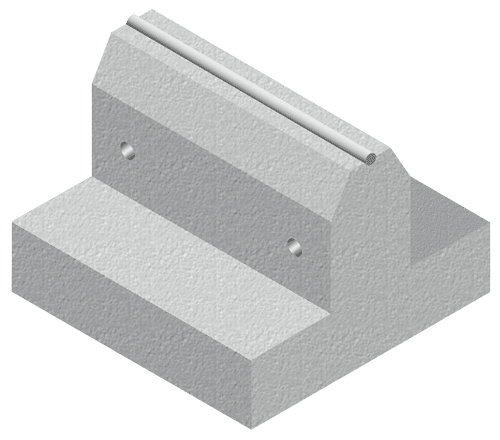 Rendered diagram of a concrete base sleeper pipe support unit