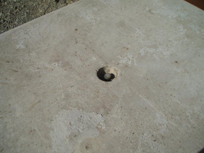 Close-up of the recessed lifting point cast into a security block