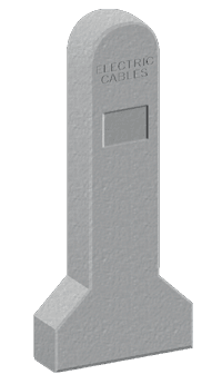 Render of a concrete indicator post marked Electric Cables