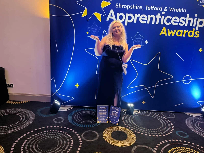 Woman on stage at the Shropshire, Telford and Wrekin Apprenticeship Awards